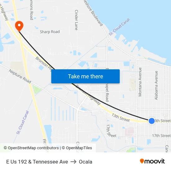 E Us 192 & Tennessee Ave to Ocala map