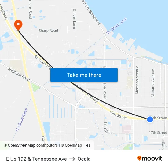 E Us 192 & Tennessee Ave to Ocala map