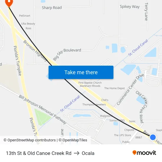 13th St & Old Canoe Creek Rd to Ocala map