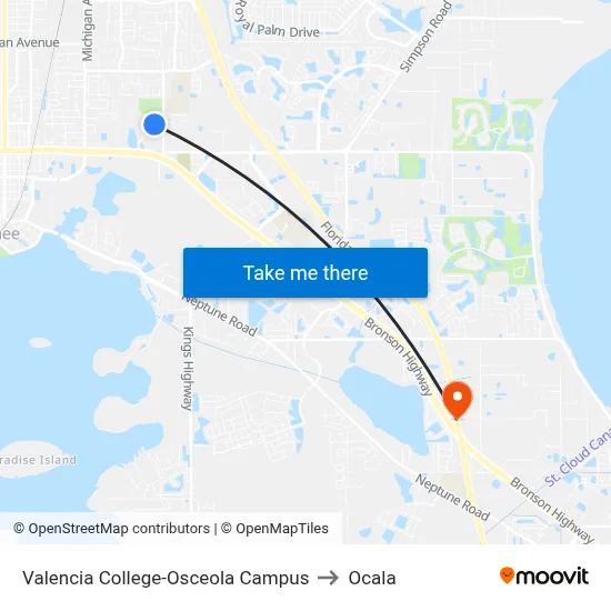 Valencia College-Osceola Campus to Ocala map