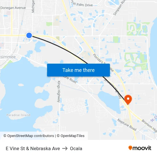 E Vine St & Nebraska Ave to Ocala map