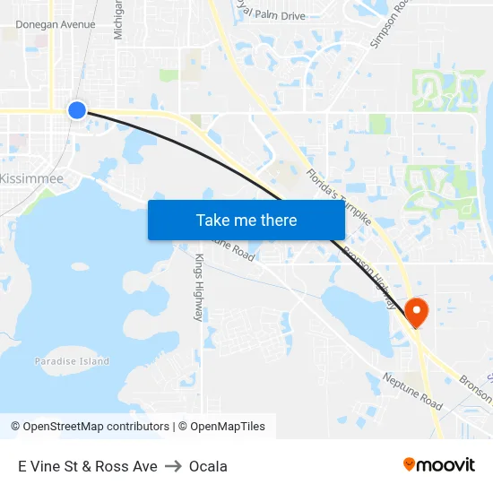E Vine St & Ross Ave to Ocala map