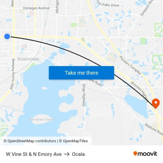 W Vine St & N Emory Ave to Ocala map