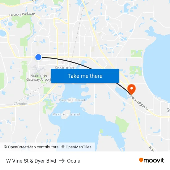 W Vine St & Dyer Blvd to Ocala map