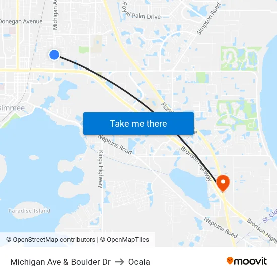 Michigan Ave & Boulder Dr to Ocala map