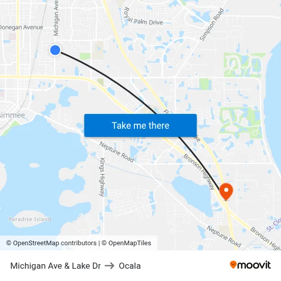 Michigan Ave & Lake Dr to Ocala map