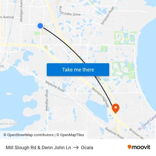 Mill Slough Rd & Denn John Ln to Ocala map