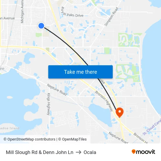 Mill Slough Rd & Denn John Ln to Ocala map