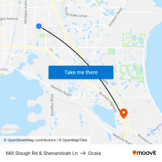 Mill Slough Rd & Shenandoah Ln to Ocala map