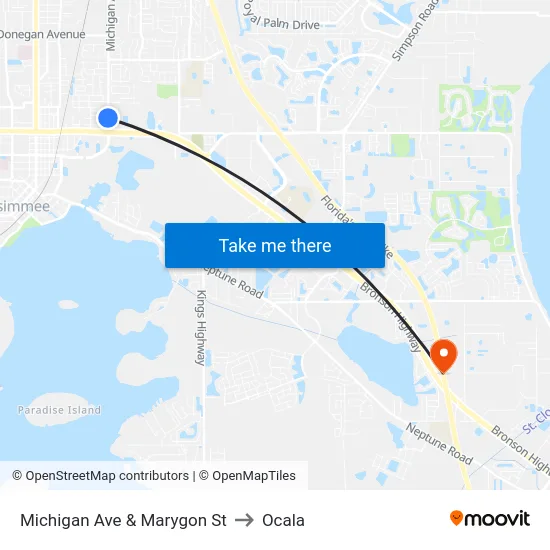 Michigan Ave & Marygon St to Ocala map