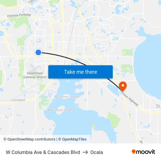 W Columbia Ave & Cascades Blvd to Ocala map