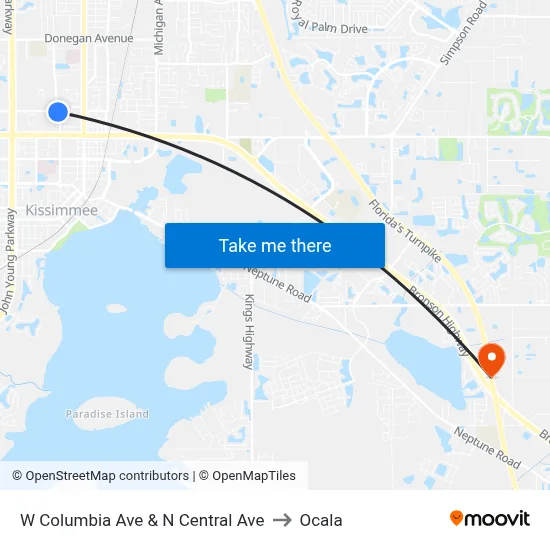 W Columbia Ave & N Central Ave to Ocala map