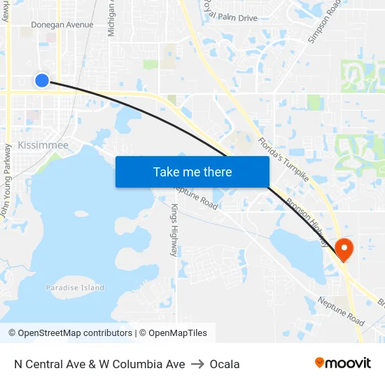 N Central Ave & W Columbia Ave to Ocala map