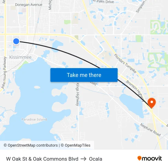 W Oak St & Oak Commons Blvd to Ocala map