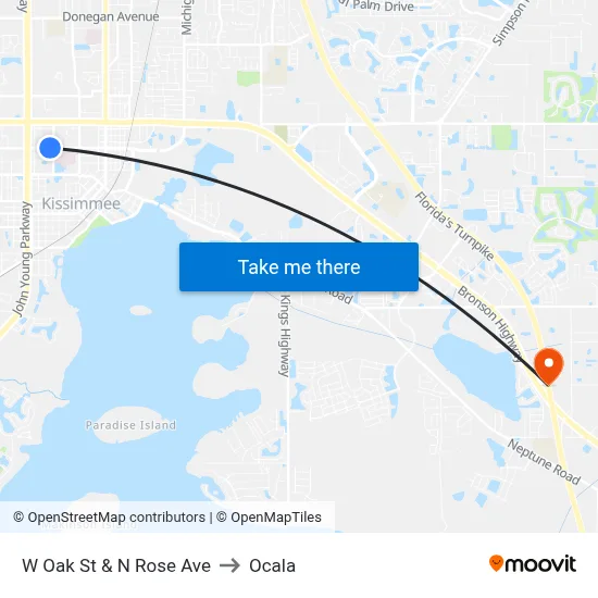 W Oak St & N Rose Ave to Ocala map