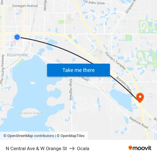 N Central Ave & W Orange St to Ocala map