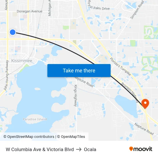 W Columbia Ave & Victoria Blvd to Ocala map