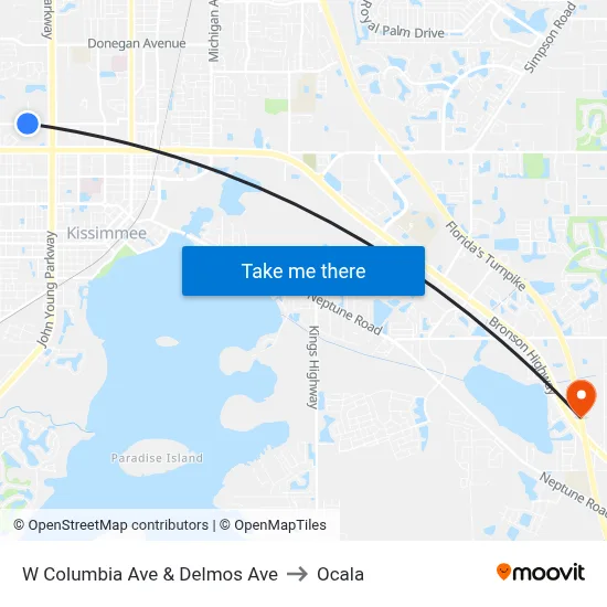 W Columbia Ave & Delmos Ave to Ocala map