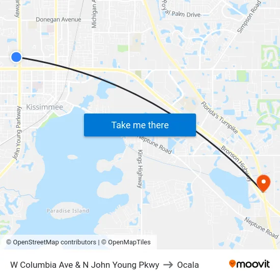 W Columbia Ave & N John Young  Pkwy to Ocala map