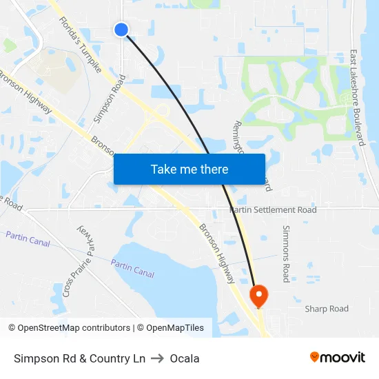Simpson Rd & Country Ln to Ocala map