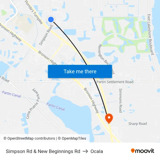 Simpson Rd & New Beginnings Rd to Ocala map