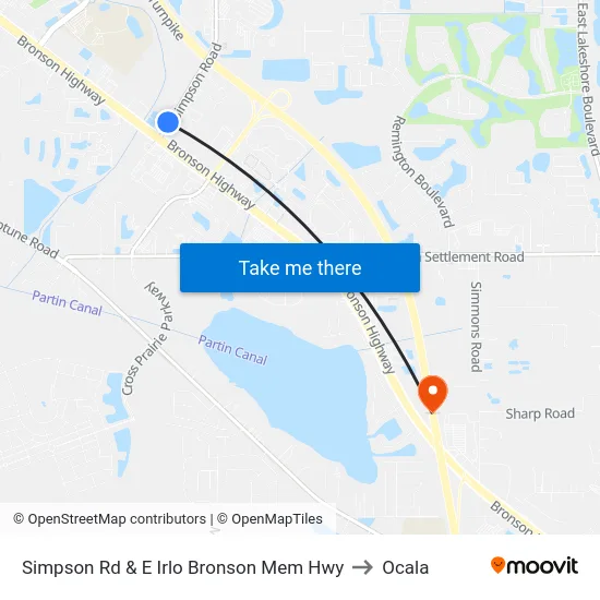 Simpson Rd & E Irlo Bronson Mem Hwy to Ocala map