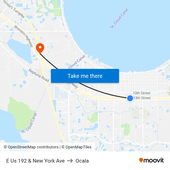 E Us 192 & New York Ave to Ocala map