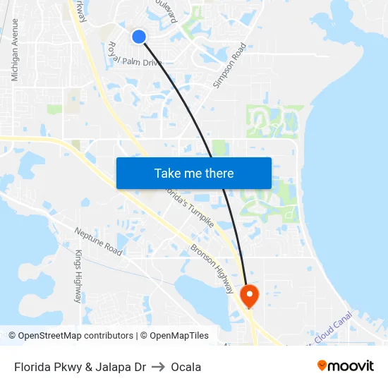 Florida Pkwy & Jalapa Dr to Ocala map