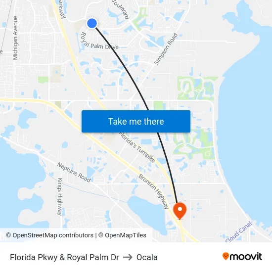 Florida Pkwy & Royal Palm Dr to Ocala map