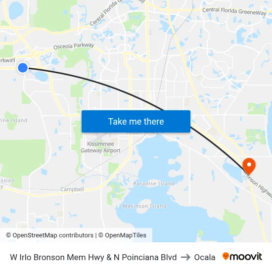 W Irlo Bronson Mem Hwy & N Poinciana Blvd to Ocala map