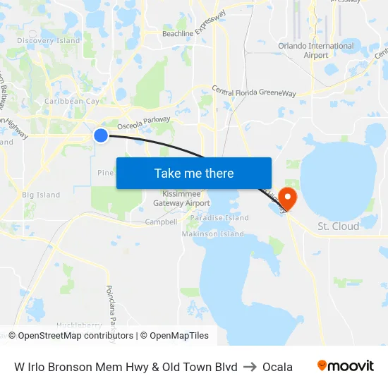 W Irlo Bronson Mem Hwy & Old Town Blvd to Ocala map