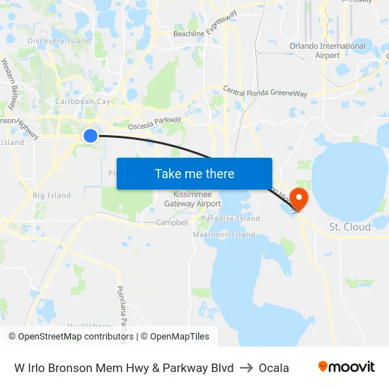 W Irlo Bronson Mem Hwy & Parkway Blvd to Ocala map