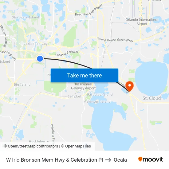 W Irlo Bronson Mem Hwy & Celebration Pl to Ocala map