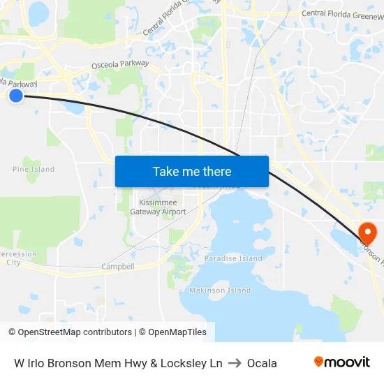 W Irlo Bronson Mem Hwy & Locksley Ln to Ocala map
