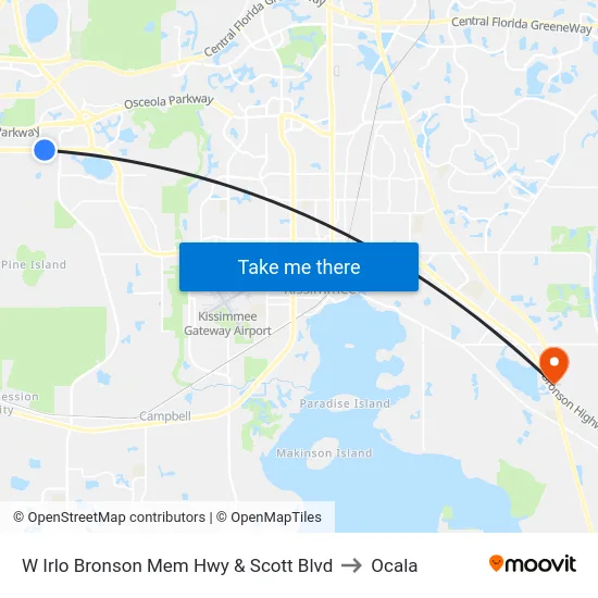 W Irlo Bronson Mem Hwy & Scott Blvd to Ocala map