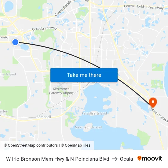 W Irlo Bronson Mem Hwy & N Poinciana Blvd to Ocala map