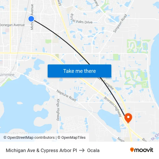 Michigan Ave & Cypress Arbor Pl to Ocala map