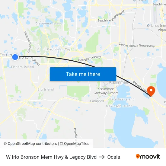 W Irlo Bronson Mem Hwy & Legacy Blvd to Ocala map