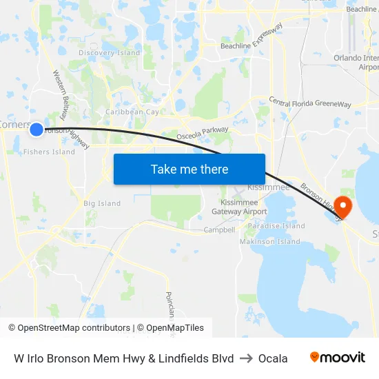 W Irlo Bronson Mem Hwy & Lindfields Blvd to Ocala map