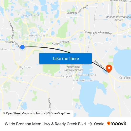 W Irlo Bronson Mem Hwy & Reedy Creek Blvd to Ocala map