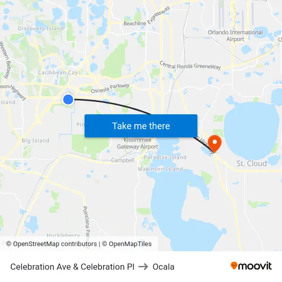 Celebration Ave & Celebration Pl to Ocala map