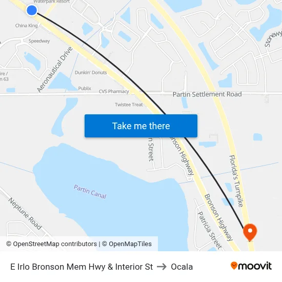 E Irlo Bronson Mem Hwy & Interior St to Ocala map