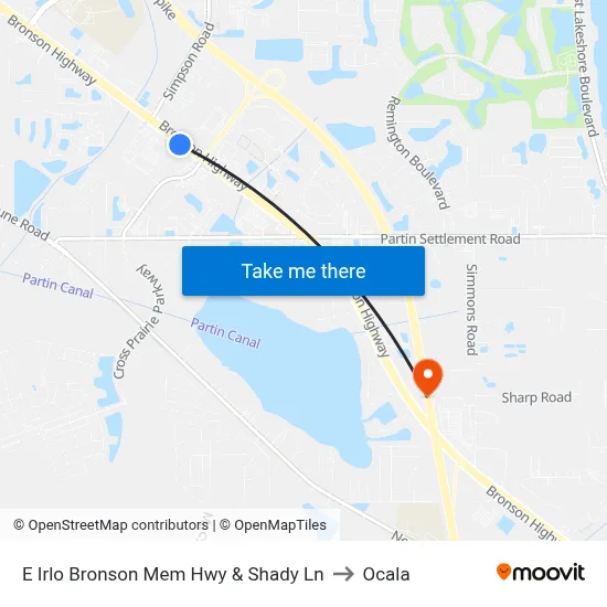 E Irlo Bronson Mem Hwy & Shady Ln to Ocala map