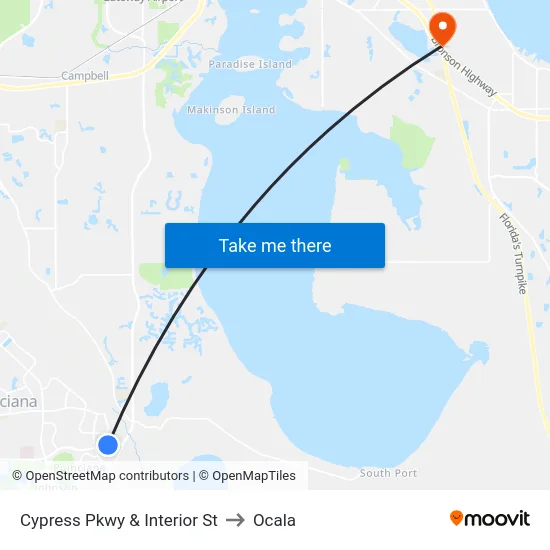 Cypress Pkwy & Interior St to Ocala map
