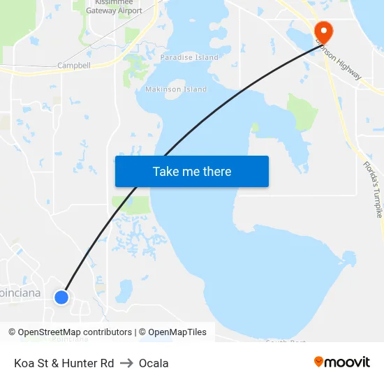 Koa St & Hunter Rd to Ocala map