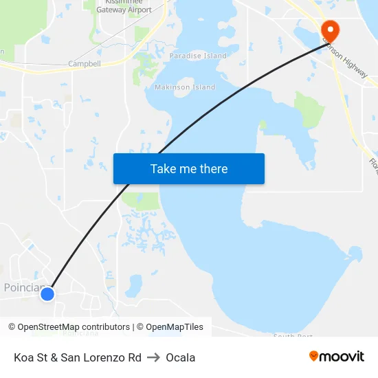 Koa St & San Lorenzo Rd to Ocala map