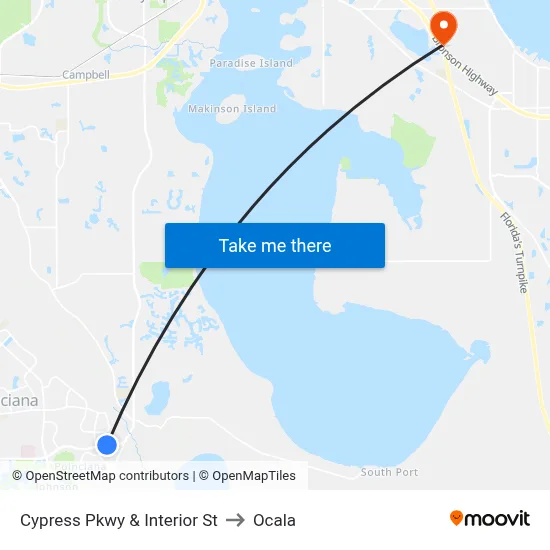 Cypress Pkwy & Interior St to Ocala map