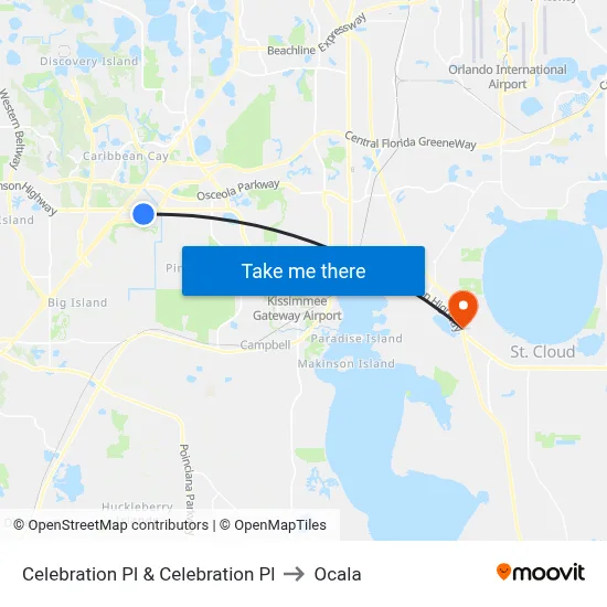 Celebration Pl & Celebration Pl to Ocala map