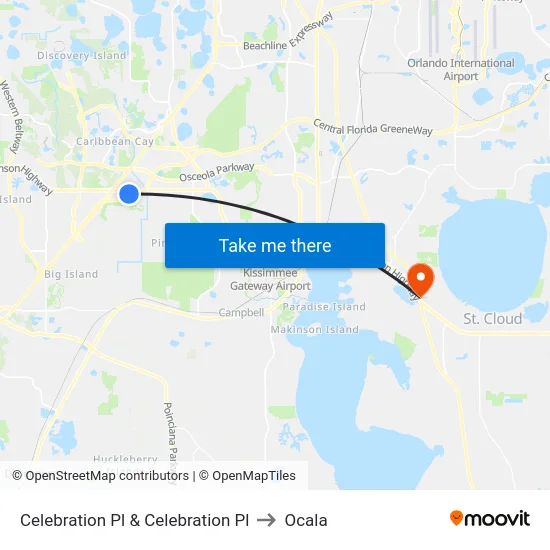 Celebration Pl & Celebration Pl to Ocala map