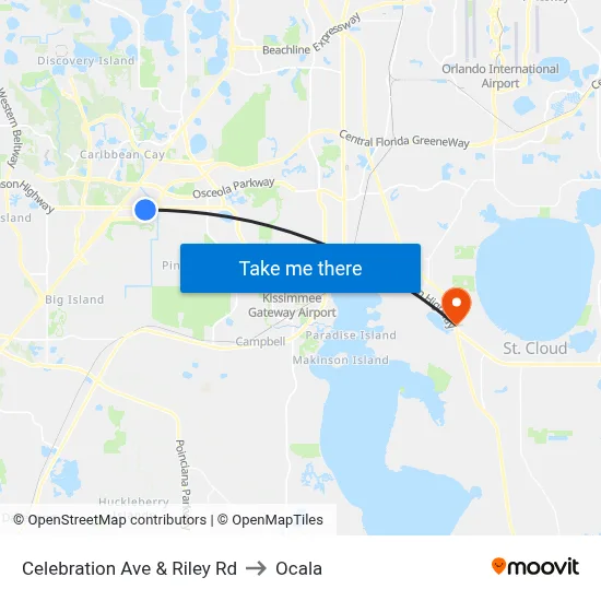 Celebration Ave & Riley Rd to Ocala map